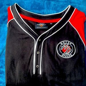 Harley-Davidson Women’s Colorblock Embroidered Patch Black Short Sleeve Henley